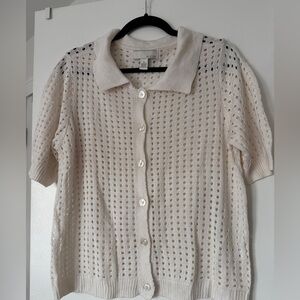 By Design Cream short sleeve button up sweater Size XL